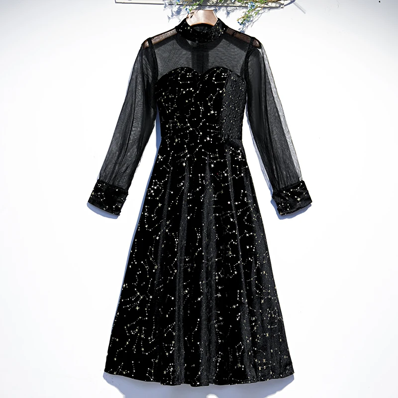 Sequins New Evening Dress High Neck A-line Tea-length Full Sleeves Bling Black Fashion Plus size Party Formal Dresses Woman B093
Sequins New Evening Dress High Neck A-line Tea-length Full Sleeves Bling Black Fashion Plus size Party Formal Dresses Woman B093