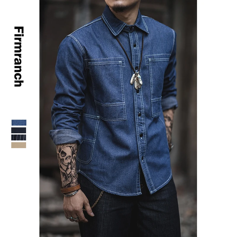 Firmranch Men High Quality Heavy Denim Primary Color Vintage Shirt Casual Wear Amekaji Retro Pockets Canvas Work Shirt Jackets
Firmranch Men High Quality Heavy Denim Primary Color Vintage Shirt Casual Wear Amekaji Retro Pockets Canvas Work Shirt Jackets