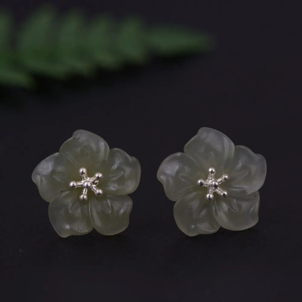 FNJ Jade Flower Stud Earrings 925 Silver New Fine 100% Pure S925 Sterling Silver Earring for Women Jewelry
FNJ Jade Flower Stud Earrings 925 Silver New Fine 100% Pure S925 Sterling Silver Earring for Women Jewelry