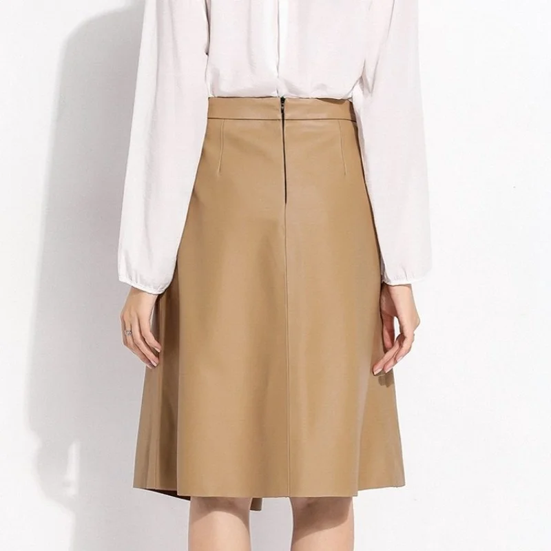 Style OL Natural Leather Midi Skirt Women Elegant High Waist Sheepskin A-Line Skirts Lady Designer Splice Khaki Skirt M-2XL
Style OL Natural Leather Midi Skirt Women Elegant High Waist Sheepskin A-Line Skirts Lady Designer Splice Khaki Skirt M-2XL