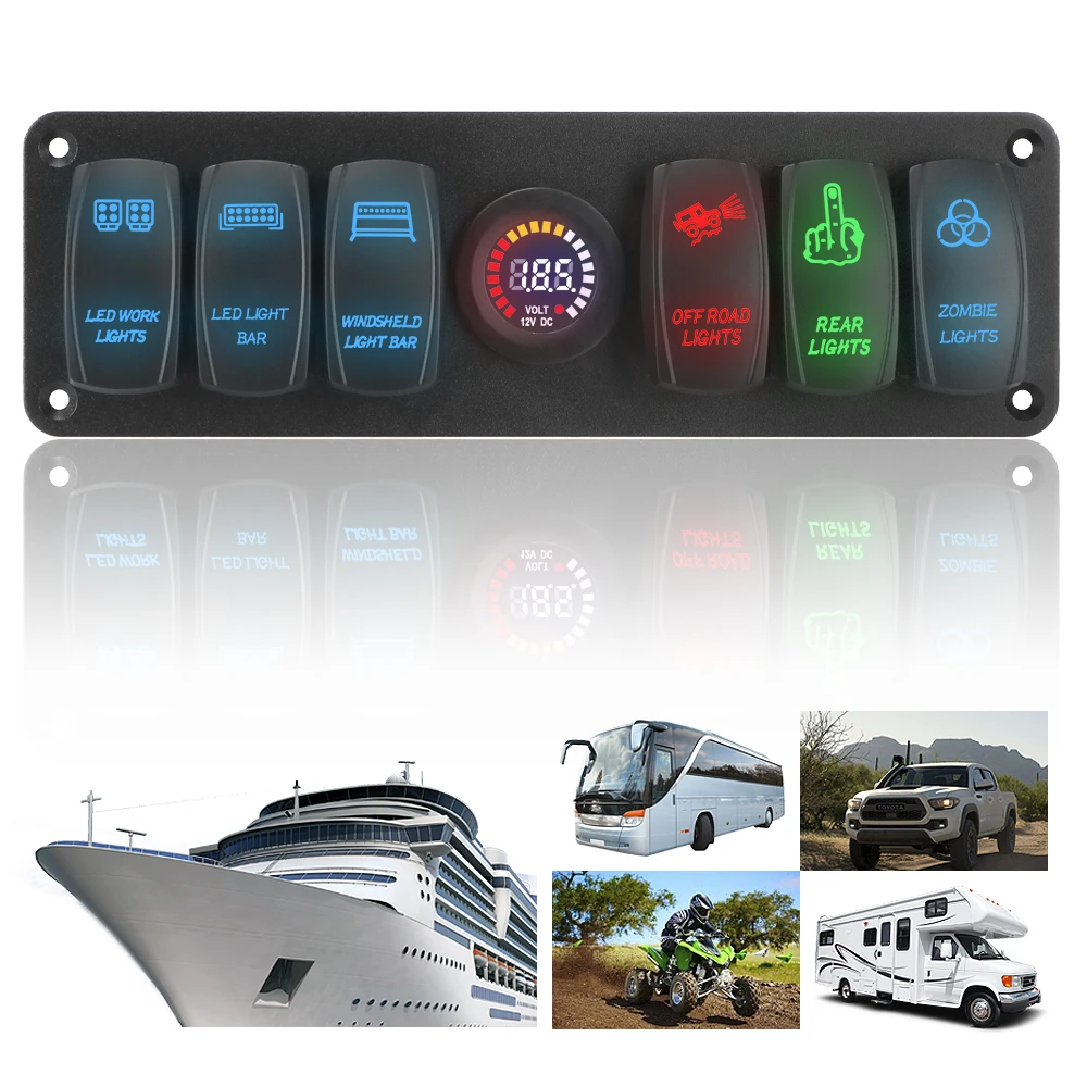 6 Gang Rocker Switch Panel Waterproof LED Voltage Tester Light Toggle Buttons Accessories for Boat Caravan Car Marine 12V 24V
6 Gang Rocker Switch Panel Waterproof LED Voltage Tester Light Toggle Buttons Accessories for Boat Caravan Car Marine 12V 24V