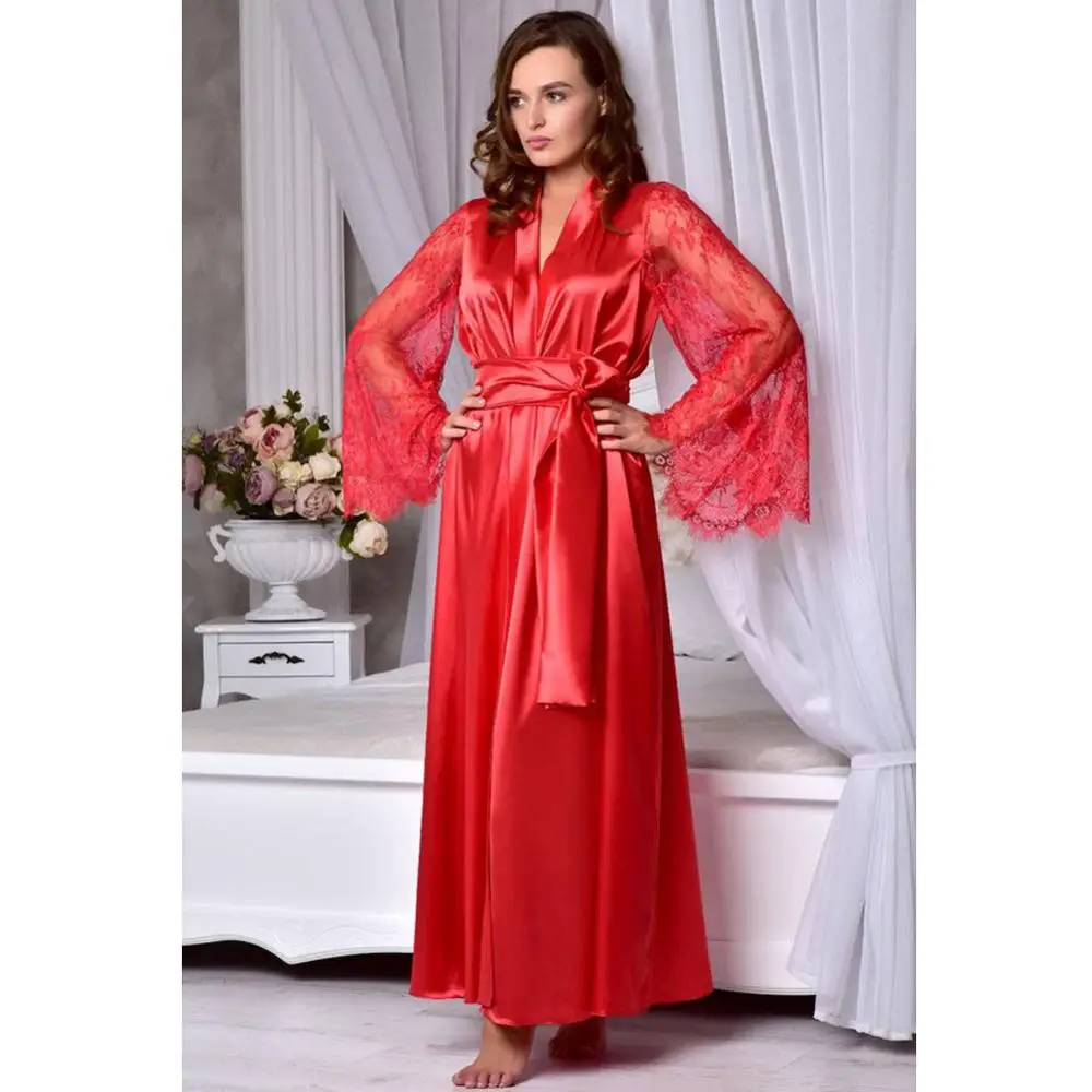 Summer Women Satin Sleepwear Robes HOT Women Casual Solid Lace Patchwork Long Sleeve Lace Up Sleepwear Robes
Summer Women Satin Sleepwear Robes HOT Women Casual Solid Lace Patchwork Long Sleeve Lace Up Sleepwear Robes