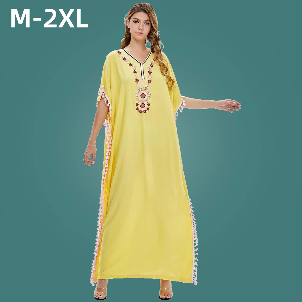 Muslim Women's Dress Yellow Large Size Loose Islamic Robe Long Dress Modest Dress Abaya Dubai 2021
Muslim Women's Dress Yellow Large Size Loose Islamic Robe Long Dress Modest Dress Abaya Dubai 2021