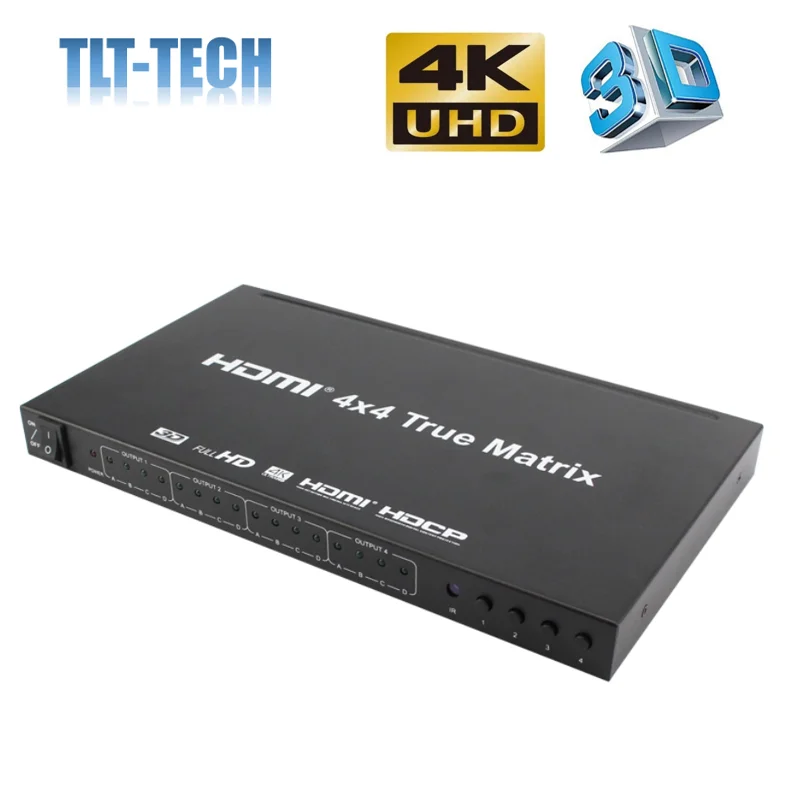4K 4x4 HDMI Matrix Splitter and Switch with IR control - Up to 4K/30Hz 3D, HDMI 1.4 TrueHD
4K 4x4 HDMI Matrix Splitter and Switch with IR control - Up to 4K/30Hz 3D, HDMI 1.4 TrueHD