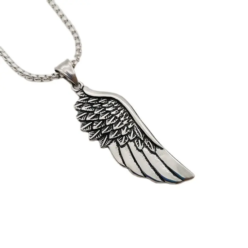 Silver color 316L Stainless steel Feather wing pendant necklace mens Good quality snake chain fashion feather necklace
Silver color 316L Stainless steel Feather wing pendant necklace mens Good quality snake chain fashion feather necklace