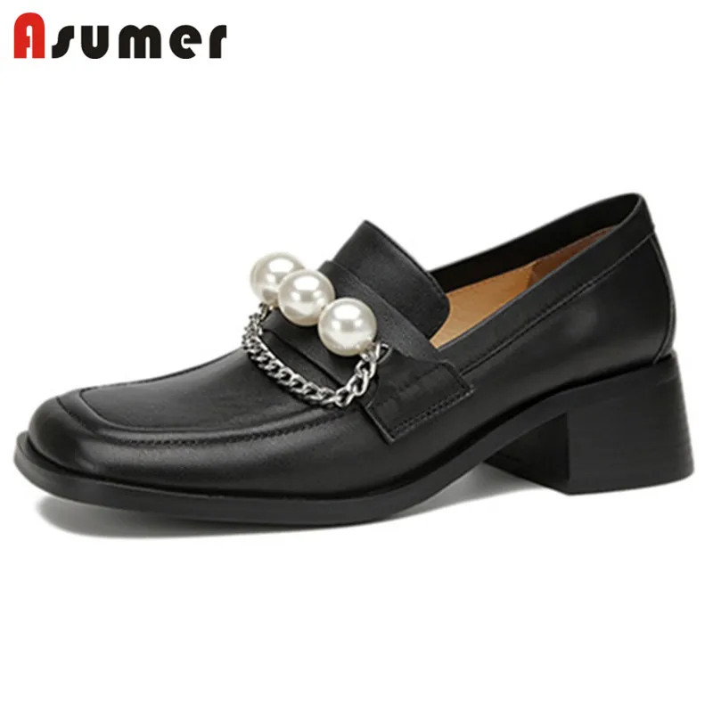 ASUMER 2022 Newest Pumps Women Genuine Leather Shoes Loafers Pearl Chain British Style Thick Heels Casual Shoes Ladies
ASUMER 2022 Newest Pumps Women Genuine Leather Shoes Loafers Pearl Chain British Style Thick Heels Casual Shoes Ladies
