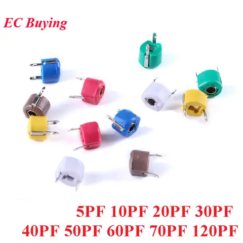 5-50Pcs Adjustable Capacitor 3PF 5PF 10PF 20PF 30PF 40PF 50PF 60PF 70PF 120PF 6mm Trimmer Variable Ceramic Capacitor Capacitance