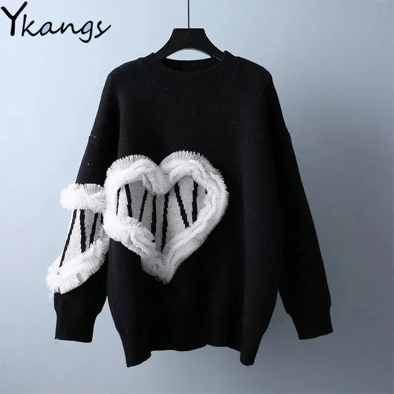 Casual Korean Heart Lace Patchwork Solid Knit Pullover Winter Warm Loose O-Neck Chic Sweater Long Sleeve Fashion Knitwear Jumper
Casual Korean Heart Lace Patchwork Solid Knit Pullover Winter Warm Loose O-Neck Chic Sweater Long Sleeve Fashion Knitwear Jumper