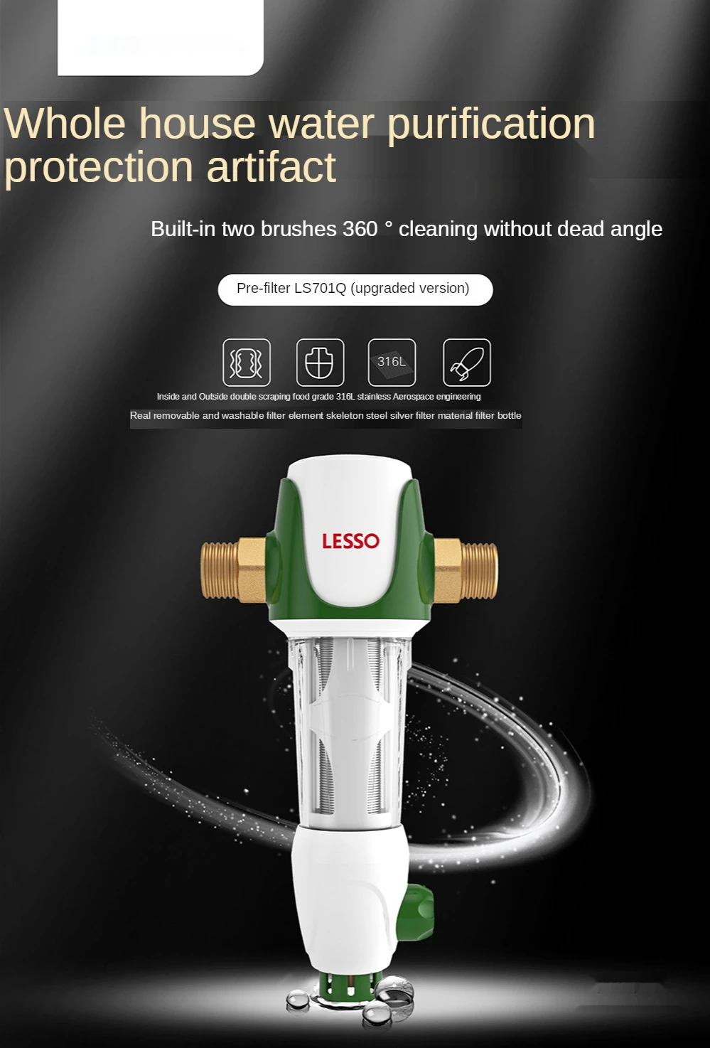 Liansu pre-filter water purifier tap water 701Q domestic pre-filter metal particles
Liansu pre-filter water purifier tap water 701Q domestic pre-filter metal particles