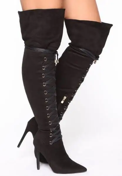 New Arrival Woman Fashion Blue Black Suede Cross Lace Up Thigh High Boots Pointed Toe Thin High Slim Long Boots Lady
New Arrival Woman Fashion Blue Black Suede Cross Lace Up Thigh High Boots Pointed Toe Thin High Slim Long Boots Lady