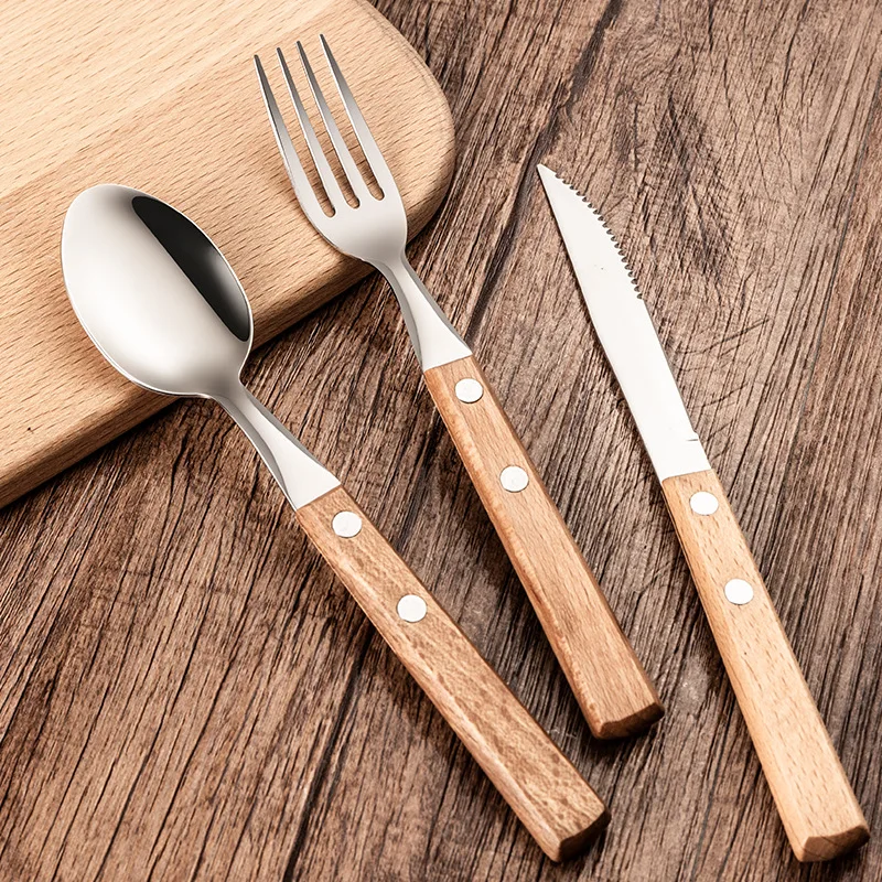 3pcs 304 Stainless Steel Creative Tableware Set Wooden Handle Spoon Steak Knife Fork Dessert
3pcs 304 Stainless Steel Creative Tableware Set Wooden Handle Spoon Steak Knife Fork Dessert