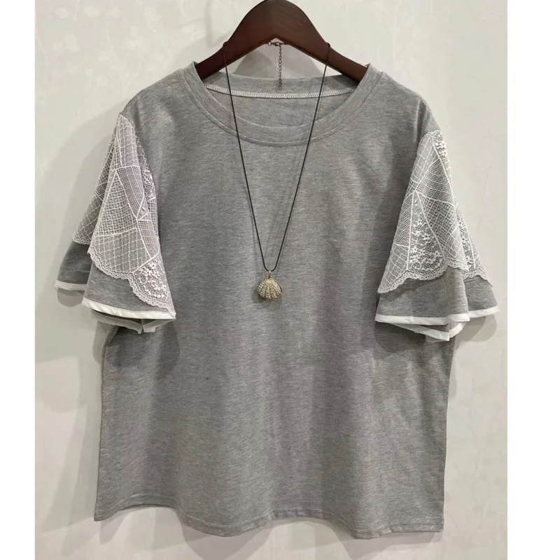 Fashion Irregular Lace Butterfly Sleeve O Neck oversized Summer Woman Tshirts U085
Fashion Irregular Lace Butterfly Sleeve O Neck oversized Summer Woman Tshirts U085
