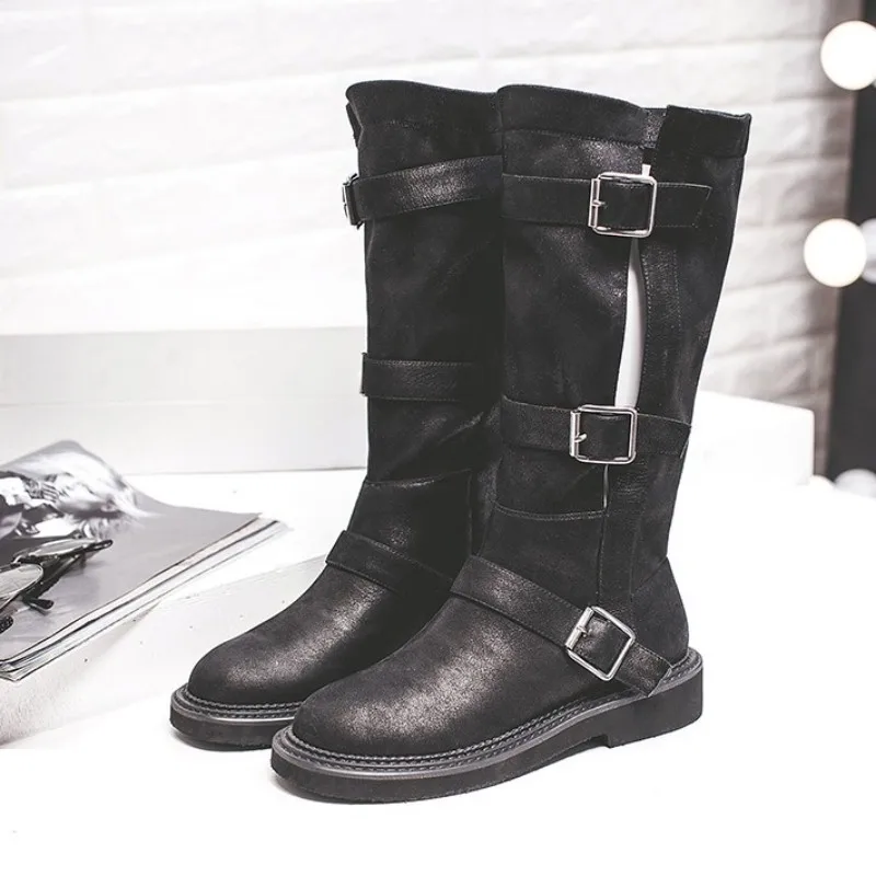 Women Buckle Designer Fashion Mid Calf Boots Motorcycle Leather Flats Safety Shoes Winter Fleece Lining High Top Military Boots
Women Buckle Designer Fashion Mid Calf Boots Motorcycle Leather Flats Safety Shoes Winter Fleece Lining High Top Military Boots