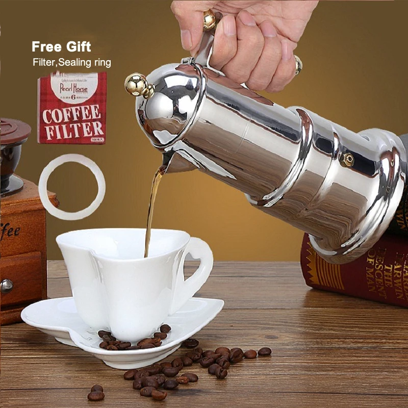 4 Cups Barista Coffee Maker Stainless Steel Moka Coffee Pot Coffee Maker Portable Espresso Italian Moka Coffee Maker
4 Cups Barista Coffee Maker Stainless Steel Moka Coffee Pot Coffee Maker Portable Espresso Italian Moka Coffee Maker