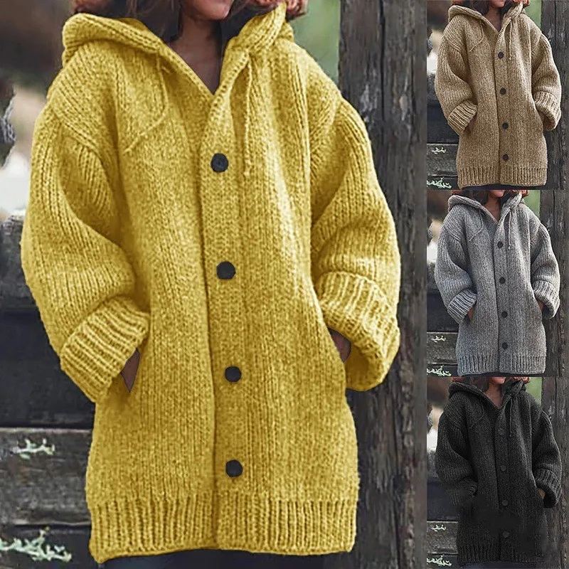 Autumn and Winter Knitted Coat Women's Casual Loose Hooded Knitted Cardigan Sweater Women's New Warm Long Coat Women 
Autumn and Winter Knitted Coat Women's Casual Loose Hooded Knitted Cardigan Sweater Women's New Warm Long Coat Women