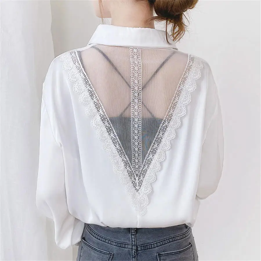 White Shirts Back Lace Splice Women Long Sleeve Autumn Fashion Tops Loose Temperament Polo-Neck Blouses Blusas MM1298
White Shirts Back Lace Splice Women Long Sleeve Autumn Fashion Tops Loose Temperament Polo-Neck Blouses Blusas MM1298