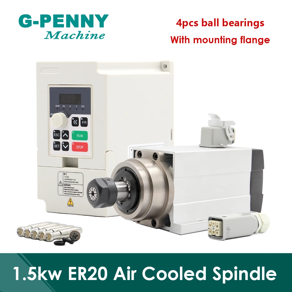 220v 380v Spindle motor 1.5kw ER20 Air Cooled with flange square spindle air cooling with 1.5kw VFD Variable Frequency Drive
220v 380v Spindle motor 1.5kw ER20 Air Cooled with flange square spindle air cooling with 1.5kw VFD Variable Frequency Drive