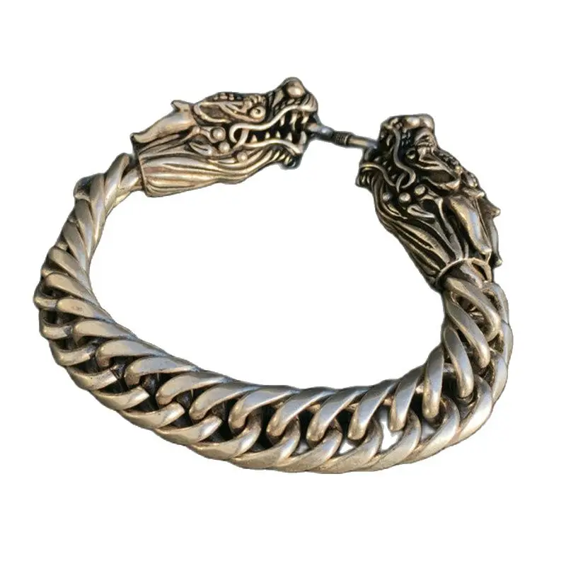 Chinese National Style Two Dragons Playing Pearl Old Objects 925 Silver Hand Ornaments Men
Chinese National Style Two Dragons Playing Pearl Old Objects 925 Silver Hand Ornaments Men