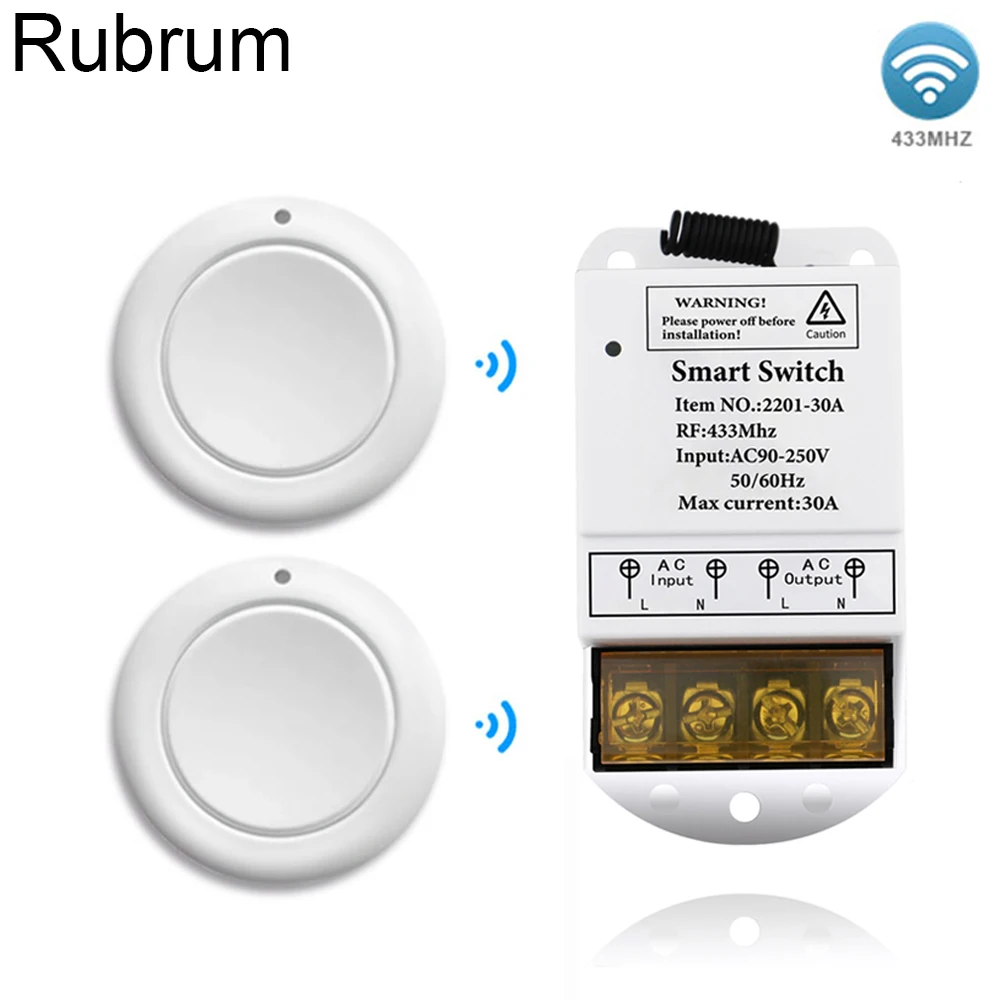 Rubrum 433MHz Wireless Remote Control Switch AC 110V 220V 30A 1CH RF Relay Smart Light Switches For Water Pump Moter Security
Rubrum 433MHz Wireless Remote Control Switch AC 110V 220V 30A 1CH RF Relay Smart Light Switches For Water Pump Moter Security