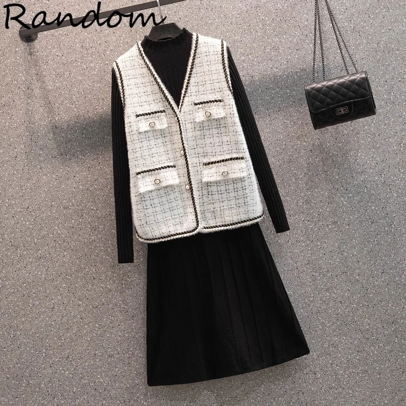 Women Plus Size Vintage Tweed Suit Jacquard Jacket Vest Top And Knit Dress Two Piece Set Elegant Outfit Office Ladies Clothing
Women Plus Size Vintage Tweed Suit Jacquard Jacket Vest Top And Knit Dress Two Piece Set Elegant Outfit Office Ladies Clothing