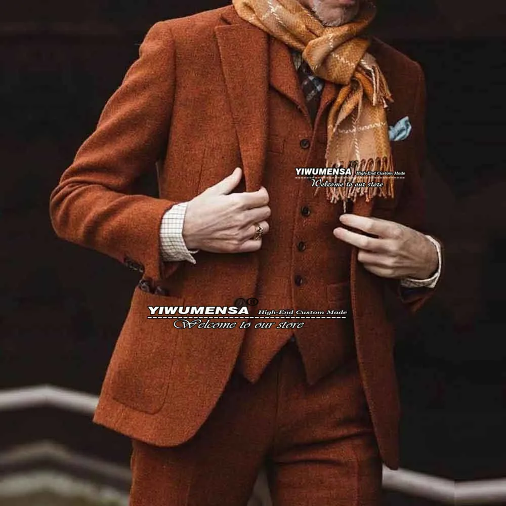 Winter Vintage Men Suits Brown Wool Blend Tweed Notch Lapel Tailored Blazer+Vest+Pants Slim Fit Trajes De Hombre Wedding Tuxedo
Winter Vintage Men Suits Brown Wool Blend Tweed Notch Lapel Tailored Blazer+Vest+Pants Slim Fit Trajes De Hombre Wedding Tuxedo