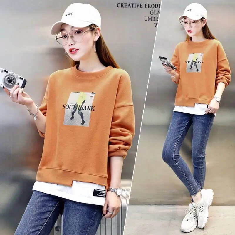 Women's O'Neck Sweater Loose Fashion Letter printing Sweatshirt Female Autumn False Two-Piece Stitching Long Sleeve Top M-2XL
Women's O'Neck Sweater Loose Fashion Letter printing Sweatshirt Female Autumn False Two-Piece Stitching Long Sleeve Top M-2XL
