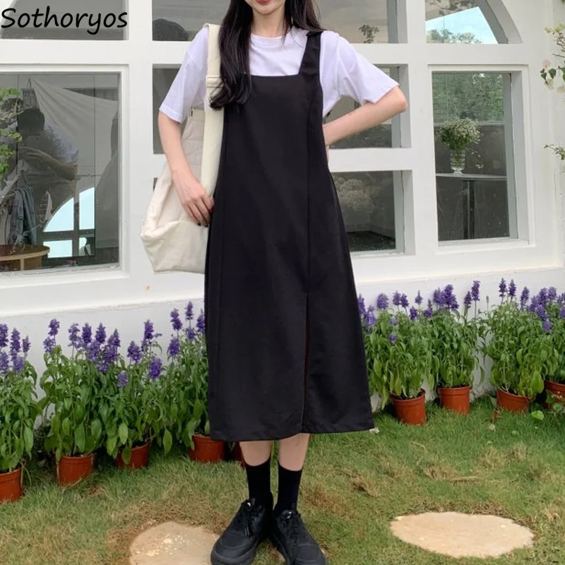 Women Sleeveless Dresses Solid Mid-calf Harajuku Straight Fashion All-match Japan Style Cool Teens Side-slit Simple Daily Casual
Women Sleeveless Dresses Solid Mid-calf Harajuku Straight Fashion All-match Japan Style Cool Teens Side-slit Simple Daily Casual