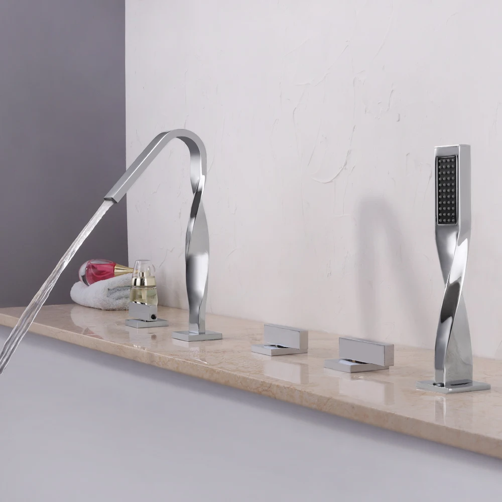 SKOWLL Waterfall Bathtub Faucet Deck Mounted 5 Hole 3 Handle Bathtub Shower Faucet Set with Hand Shower Chrome
SKOWLL Waterfall Bathtub Faucet Deck Mounted 5 Hole 3 Handle Bathtub Shower Faucet Set with Hand Shower Chrome