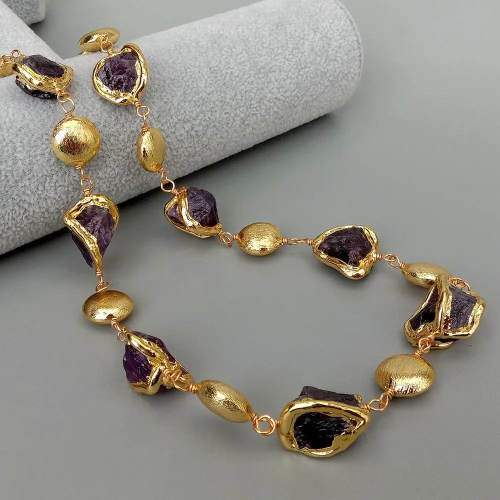 KKGEM 20x21mm Natural Purple Amethyst Rough Nugget With Electroplated Edge Brushed Bead Wrap Necklace 23" for women
KKGEM 20x21mm Natural Purple Amethyst Rough Nugget With Electroplated Edge Brushed Bead Wrap Necklace 23" for women