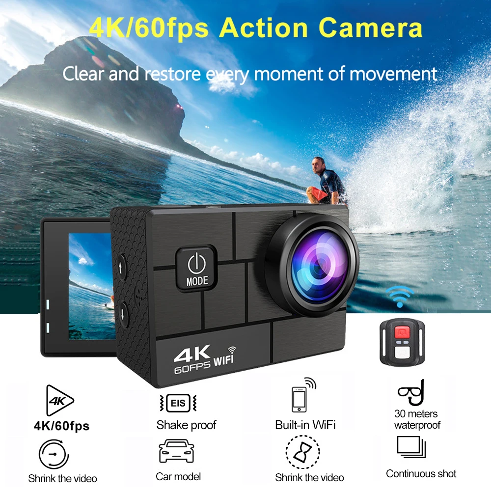 Экшн-камера Ultra HD 4K 60fps WiFi 2,0 дюйма 170D, Подводная Водонепроницаемая камера для видеозаписи на шлем, Спортивная камера с дистанционным управлением
Экшн-камера Ultra HD 4K 60fps WiFi 2,0 дюйма 170D, Подводная Водонепроницаемая камера для видеозаписи на шлем, Спортивная камера с дистанционным управлением