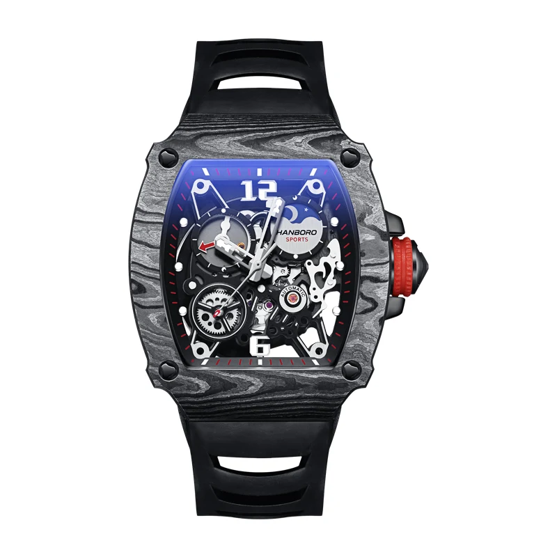 HANBORO Men Automatic Watch Luxury Watches Male Mechanical Wristwatch Luminous Tonneau Case Carbon Fibre Bezel Rubber Strap
HANBORO Men Automatic Watch Luxury Watches Male Mechanical Wristwatch Luminous Tonneau Case Carbon Fibre Bezel Rubber Strap