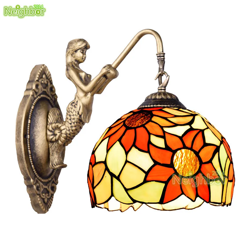 Tiffany Fashion Mermaid Wall light Bedroom Bedside Wall Lamp Mediterranean Stained Glass Sunflower Mirror Front Lighting Fixture
Tiffany Fashion Mermaid Wall light Bedroom Bedside Wall Lamp Mediterranean Stained Glass Sunflower Mirror Front Lighting Fixture