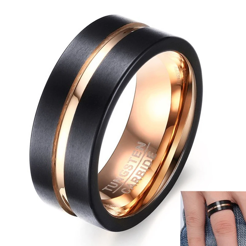 8mm Width Men Rings Trendy Black Tungsten Carbide Gold Groove Wedding Engagement Band Jewelry
8mm Width Men Rings Trendy Black Tungsten Carbide Gold Groove Wedding Engagement Band Jewelry