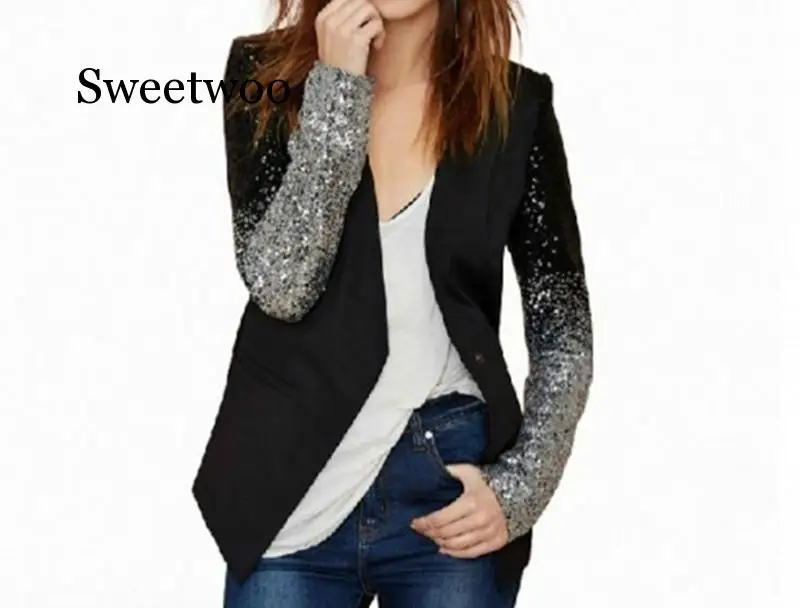 New 2020 Slim Women Pu Patchwork Black Silver Sequins Jackets Full Sleeve Fashion Spring Coat for Young Lady
New 2020 Slim Women Pu Patchwork Black Silver Sequins Jackets Full Sleeve Fashion Spring Coat for Young Lady