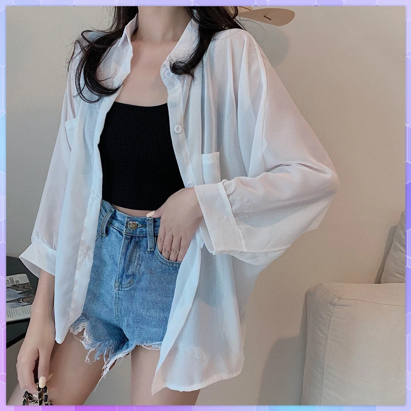 White Tee Shirt Woman long sleeve Chiffon Shirts Female Solid Thin Cardigan tops Women's Clothing Summer Sunscreen Tshirt
White Tee Shirt Woman long sleeve Chiffon Shirts Female Solid Thin Cardigan tops Women's Clothing Summer Sunscreen Tshirt