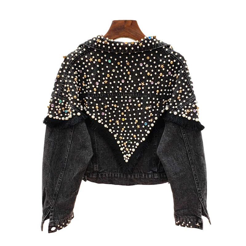 Fashion Autumn Rivet Tassel Denim Jacket Women Loose Long Sleeve Short Student Outerwear Harajuku Black Jeans Jacket Coat Female
Fashion Autumn Rivet Tassel Denim Jacket Women Loose Long Sleeve Short Student Outerwear Harajuku Black Jeans Jacket Coat Female