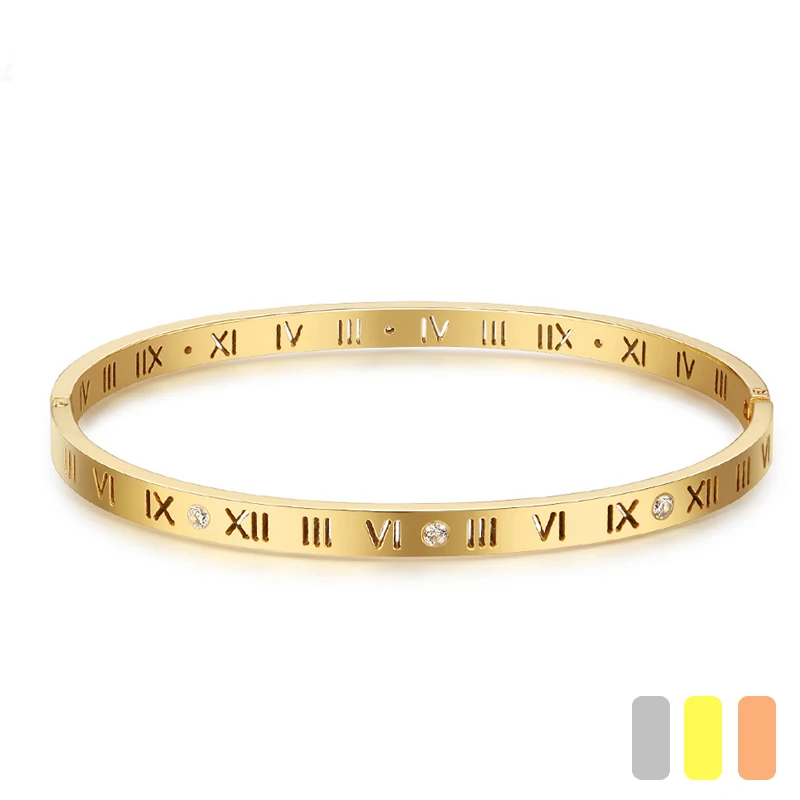 Exquisite Design Titanium Steel Roman Numerals Bangles for Woman Luxury Crystal Gold Cuff Bracelets & Bangles Fashion Jewelry
Exquisite Design Titanium Steel Roman Numerals Bangles for Woman Luxury Crystal Gold Cuff Bracelets & Bangles Fashion Jewelry