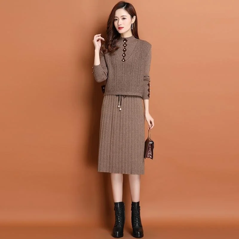 2024 Autumn Winter New Women Hollow Vest + Sweater Dress Suit Solid Color High Quality Long Sleeve Knitted Two Piece Sets X107
2024 Autumn Winter New Women Hollow Vest + Sweater Dress Suit Solid Color High Quality Long Sleeve Knitted Two Piece Sets X107