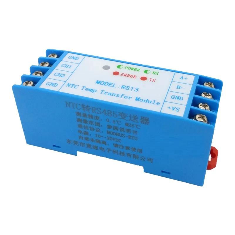 RS13 NTC to RS485 temperature acquisition module 2 way 2 channel transmitter 2 channel 10K thermistor high
RS13 NTC to RS485 temperature acquisition module 2 way 2 channel transmitter 2 channel 10K thermistor high