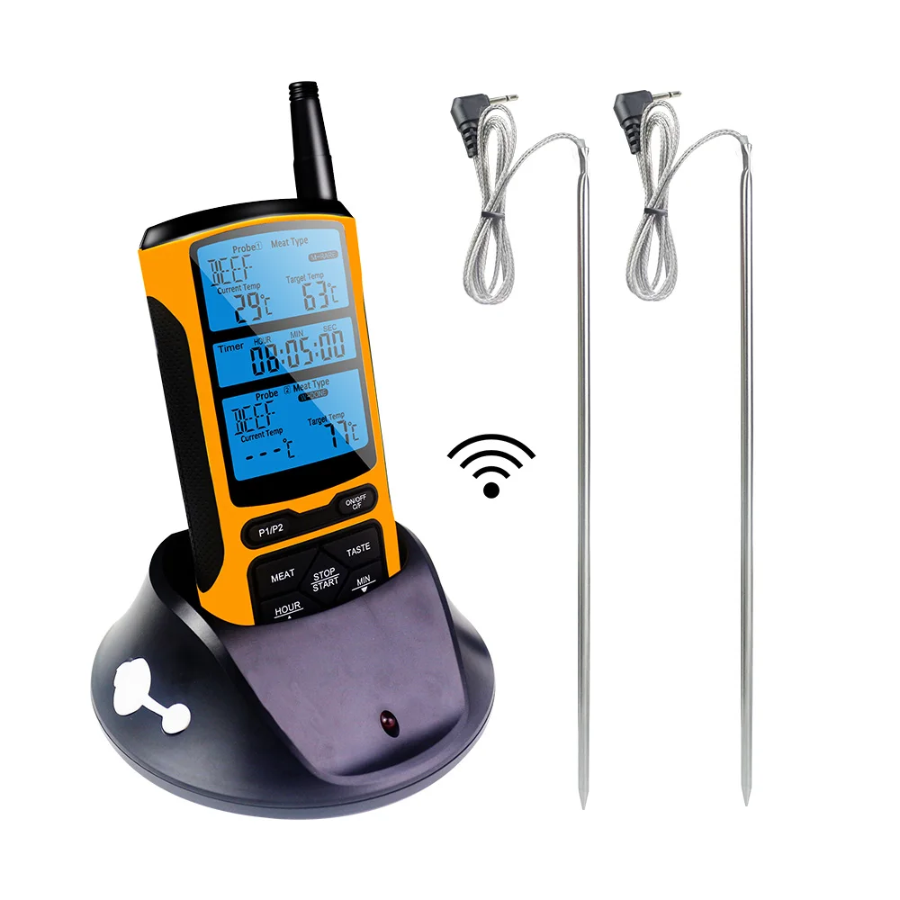 LCD Digtal Wireless Remote Thermometer Dual Probe 5 Color Backlight Cooking BBQ Kitchen Food Thermometer Grilling Timer Function
LCD Digtal Wireless Remote Thermometer Dual Probe 5 Color Backlight Cooking BBQ Kitchen Food Thermometer Grilling Timer Function