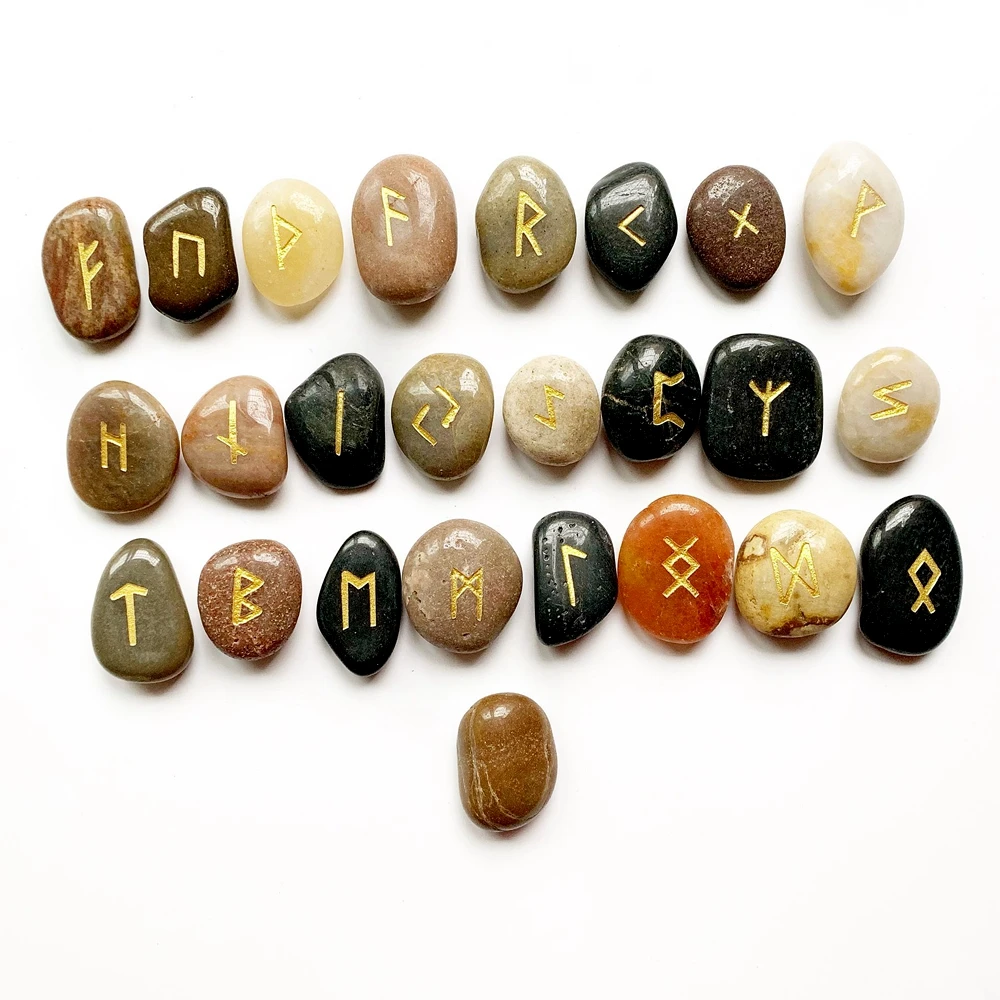 Natural Riverstone Rune Stones Set Tumble Stones Viking Runes Nordicas Amulet River Stone Divination Crafts 25pcs
Natural Riverstone Rune Stones Set Tumble Stones Viking Runes Nordicas Amulet River Stone Divination Crafts 25pcs