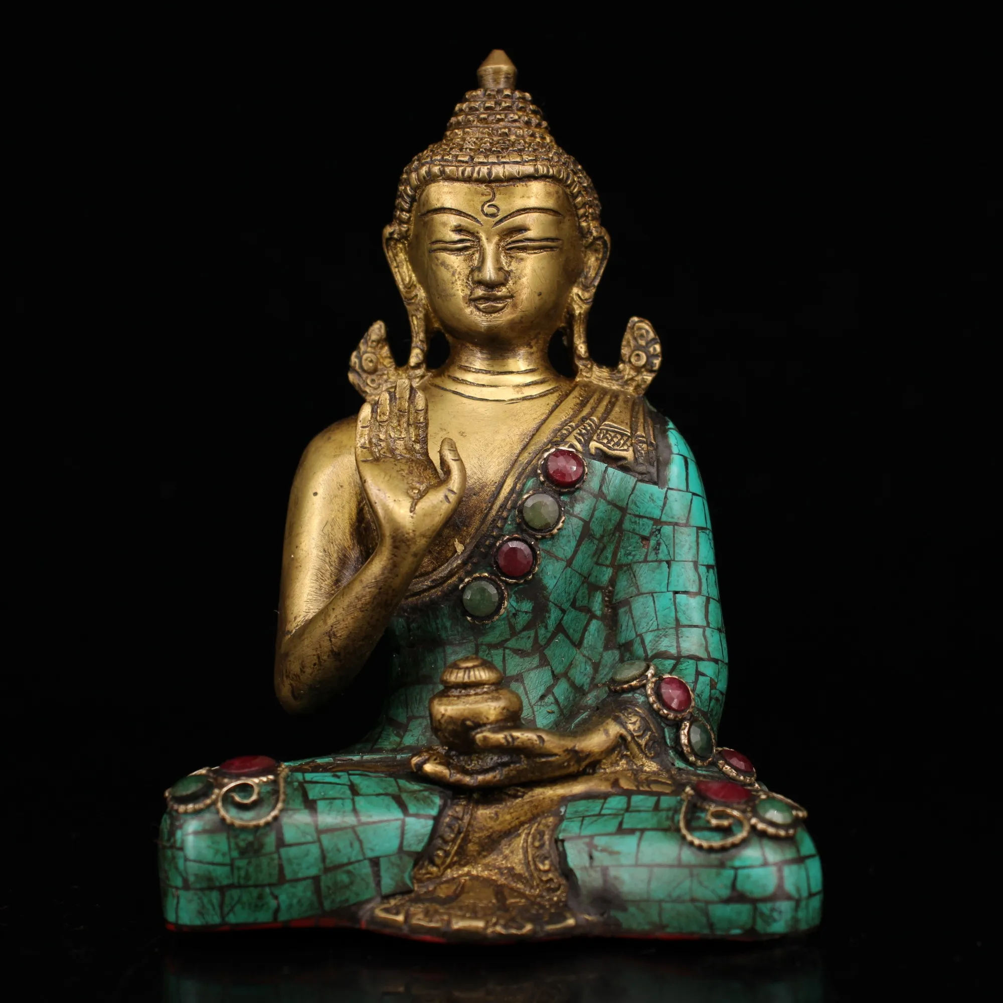 Collection Tibetan old pure copper hand-made inlaid gemstones, painted and painted gold, a statue of Buddha Shakyamuni
Collection Tibetan old pure copper hand-made inlaid gemstones, painted and painted gold, a statue of Buddha Shakyamuni