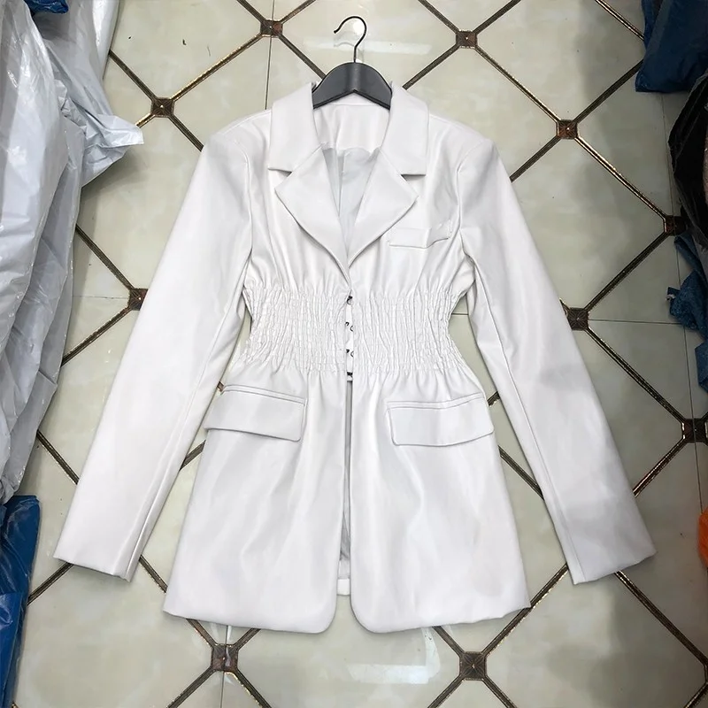 Pu Casual Leather Suit Jacket Women French Slim Pleated Elastic Waist Office Ladies Blazers Hidden Breasted Design Blazer Coats
Pu Casual Leather Suit Jacket Women French Slim Pleated Elastic Waist Office Ladies Blazers Hidden Breasted Design Blazer Coats