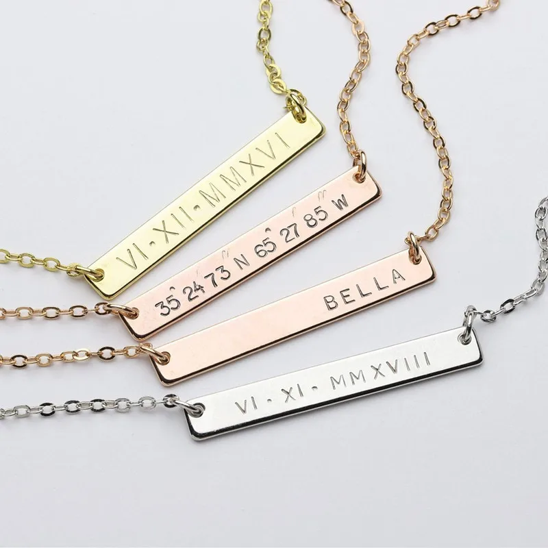 Пользовательские Бар колье ожерелье покрытое золотом римскими цифрами туфли пришли к определенной дате, рождественский подарок подружки невесты серебряное ожерелье под розовое золото 
Пользовательские Бар колье ожерелье покрытое золотом римскими цифрами туфли пришли к определенной дате, рождественский подарок подружки невесты серебряное ожерелье под розовое золото