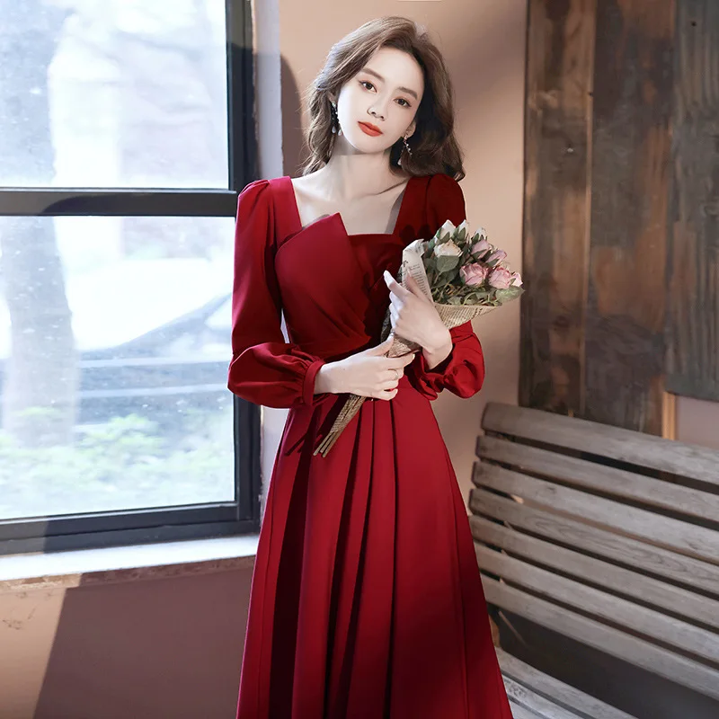 Classic Women Square Neck Toast Clothing Summer Bride Party Gowns Vestidos Elegant Burgundy Dresses
Classic Women Square Neck Toast Clothing Summer Bride Party Gowns Vestidos Elegant Burgundy Dresses