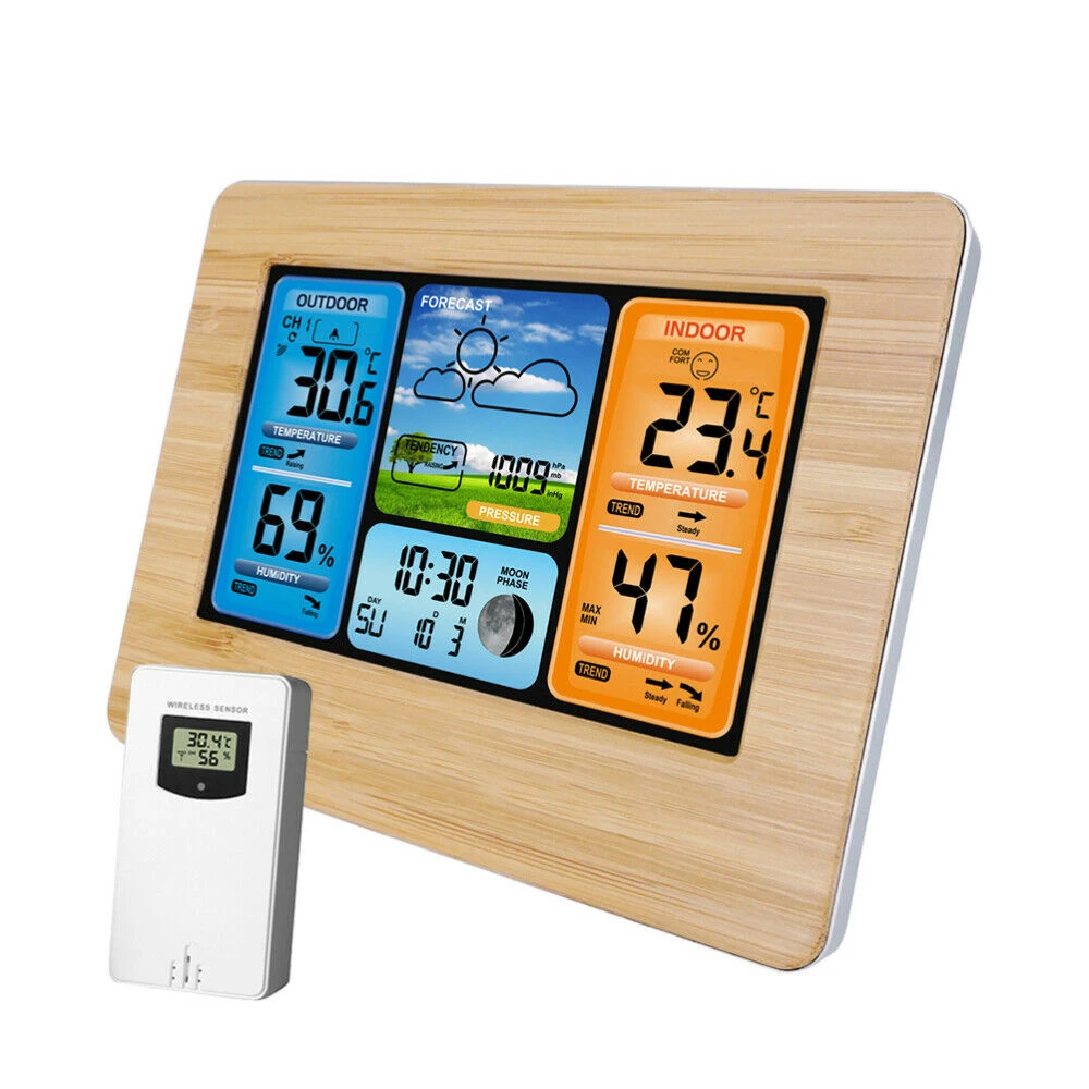 Weather Station Wireless Sensor Digital Thermometer Hygrometer Indoor Outdoor Weather Forecast Temperature Watch Alarm Clock
Weather Station Wireless Sensor Digital Thermometer Hygrometer Indoor Outdoor Weather Forecast Temperature Watch Alarm Clock