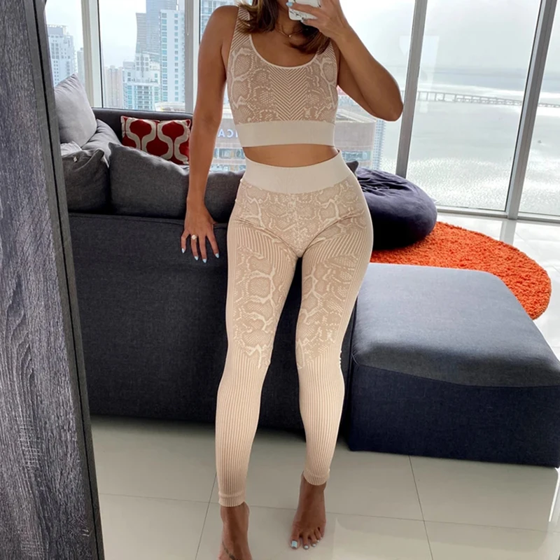 Women 2 Piece Sport Set Gym Clothes Pad Fitness Snake Print Yoga Suit Crop Top Seamless Leggings Sportwear Active Workout Wear
Women 2 Piece Sport Set Gym Clothes Pad Fitness Snake Print Yoga Suit Crop Top Seamless Leggings Sportwear Active Workout Wear