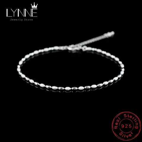 Tobillera de Plata de Ley 925 con cuentas de grano de oliva para mujer, pulsera con cadena de cuentas de Metro pequeño, regalo de joyería para el pie, nueva moda