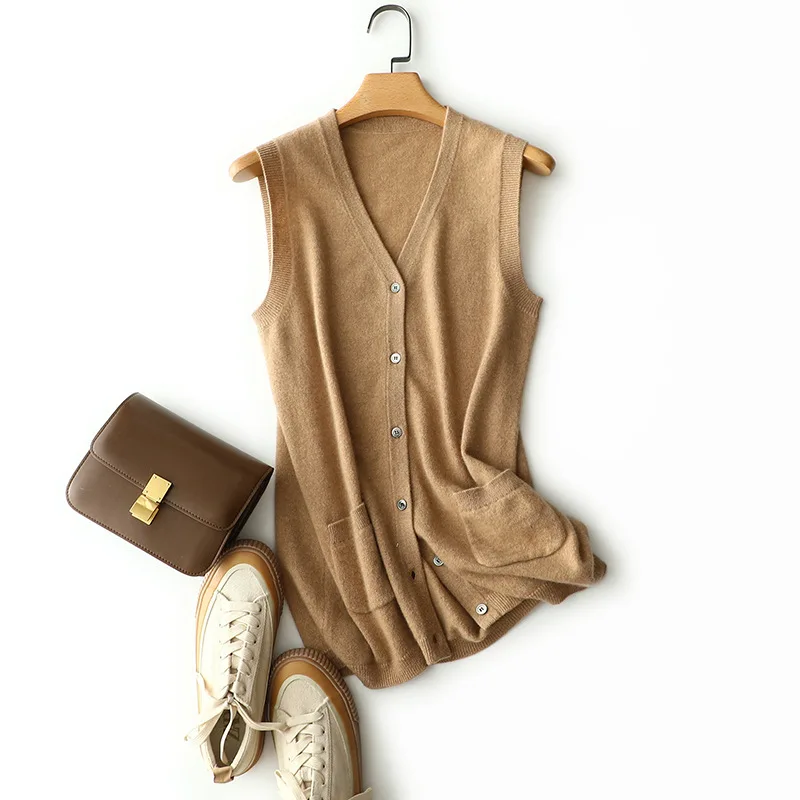 100% cashmere pocket cardigan women fashion sleeveless button casual v neck outerwear
100% cashmere pocket cardigan women fashion sleeveless button casual v neck outerwear