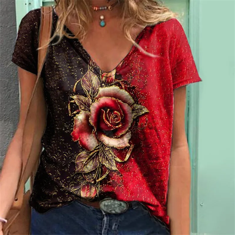 Rose T-Shirts Women Summer 3D Flower Print V-Neck Short Sleeve Tee Shirts Casual Loose Oversized T-Shirt Y2K Top
Rose T-Shirts Women Summer 3D Flower Print V-Neck Short Sleeve Tee Shirts Casual Loose Oversized T-Shirt Y2K Top